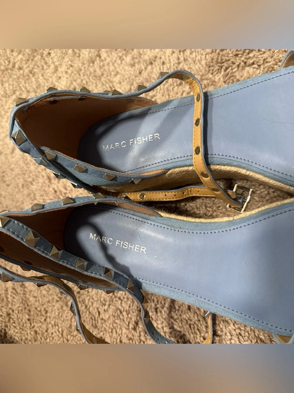Marc Fisher Light Blue Suede Espadrille Wedge Sandals